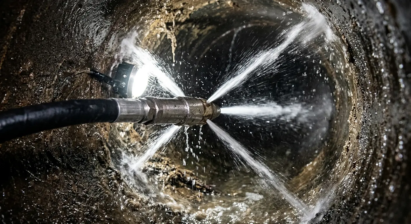 High-pressure hydro jetting nozzle cleaning sewer pipe for Storm Drain Cleaning in Stoughton